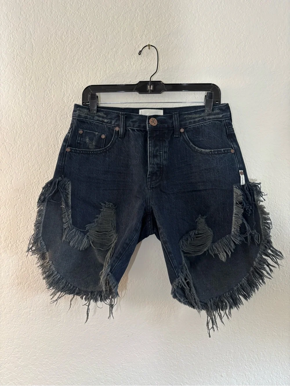 One Teaspoon Frankies High Waist Long Length Denim Shorts Fox Black Size 25